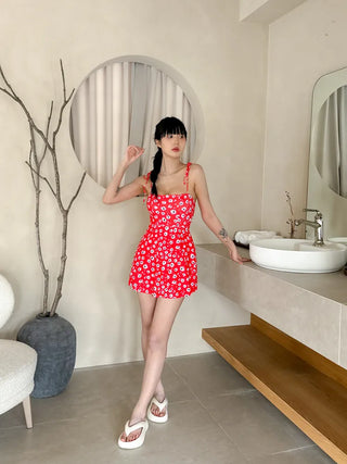 Sling Flower Pattern Strap One-Piece Swimsuit
