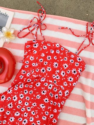Sling Flower Pattern Strap One-Piece Swimsuit