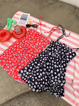 Sling Flower Pattern Strap One-Piece Swimsuit