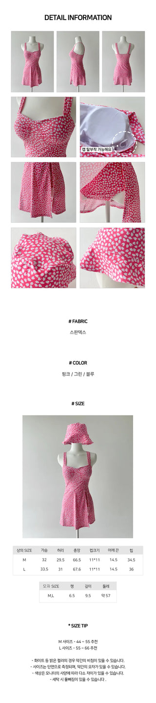 Pluck Pattern Hat Body-Covering One-Piece Swimsuit