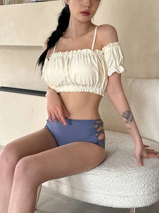 Cream of Color Block Off-Shoulder Bikini High-Waisted Swimsuit