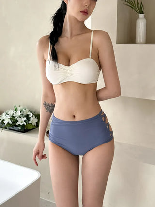 Cream of Color Block Off-Shoulder Bikini High-Waisted Swimsuit