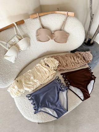 Cream of Color Block Off-Shoulder Bikini High-Waisted Swimsuit