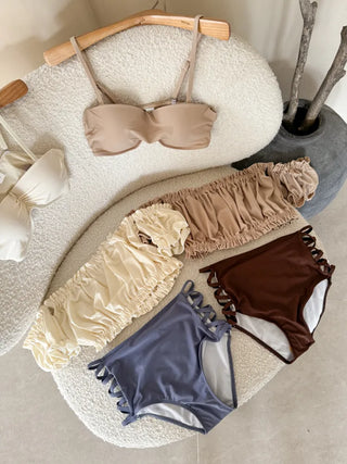 Cream of Color Block Off-Shoulder Bikini High-Waisted Swimsuit