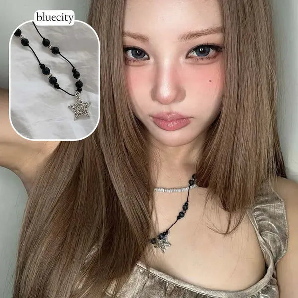 Vintage Star Maki Volcanic Stone Knot Long Strap Necklace
