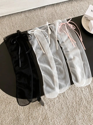 Tiny Ribbon Net See-through Mesh Summer Stockings Pleated Warmer Socks