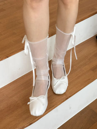 Tiny Ribbon Net See-through Mesh Summer Stockings Pleated Warmer Socks