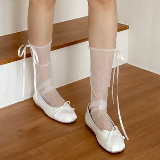 Tiny Ribbon Net See-through Mesh Summer Stockings Pleated Warmer Socks