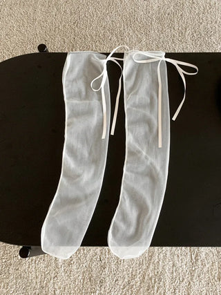 Tiny Ribbon Net See-through Mesh Summer Stockings Pleated Warmer Socks