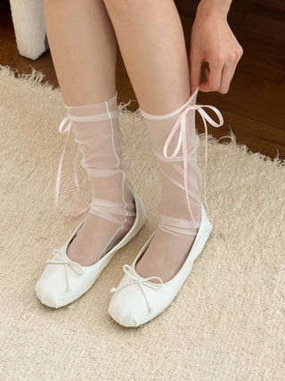Tiny Ribbon Net See-through Mesh Summer Stockings Pleated Warmer Socks