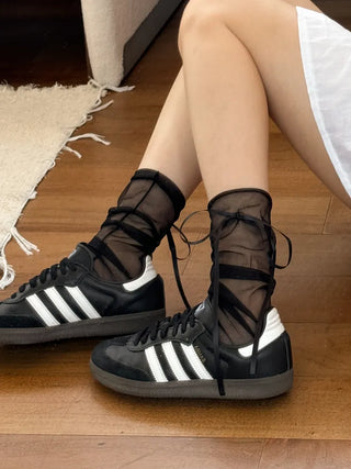 Tiny Ribbon Net See-through Mesh Summer Stockings Pleated Warmer Socks