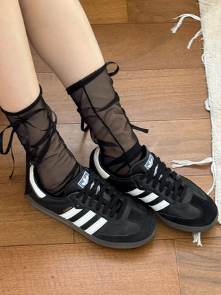 Tiny Ribbon Net See-through Mesh Summer Stockings Pleated Warmer Socks