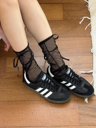 Tiny Ribbon Net See-through Mesh Summer Stockings Pleated Warmer Socks