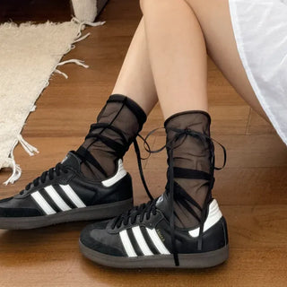Tiny Ribbon Net See-through Mesh Summer Stockings Pleated Warmer Socks