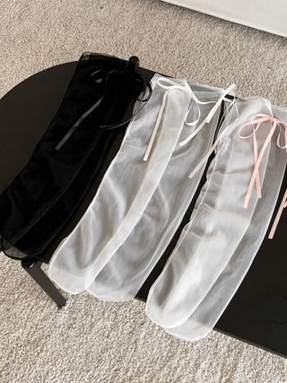 Tiny Ribbon Net See-through Mesh Summer Stockings Pleated Warmer Socks