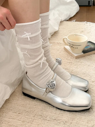 Enjoy Mini Ribbon See-through Pleated Warmer Long Socks