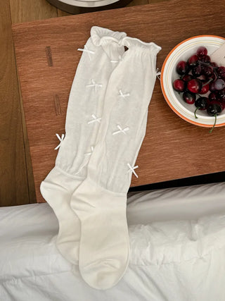 Enjoy Mini Ribbon See-through Pleated Warmer Long Socks