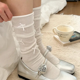 Enjoy Mini Ribbon See-through Pleated Warmer Long Socks