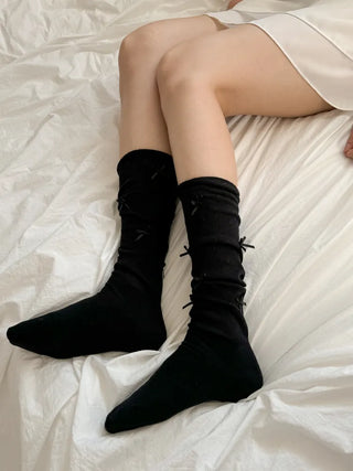 Enjoy Mini Ribbon See-through Pleated Warmer Long Socks