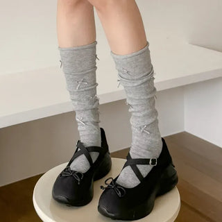 Enjoy Mini Ribbon See-through Pleated Warmer Long Socks