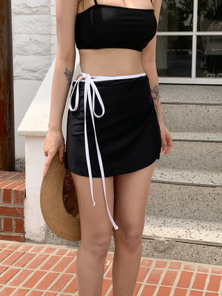 Contrast String Swimsuit Bikini Cover-up Wrap Skirt