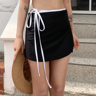 Contrast String Swimsuit Bikini Cover-up Wrap Skirt