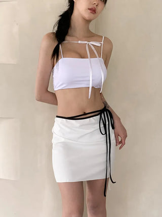 Contrast String Swimsuit Bikini Cover-up Wrap Skirt