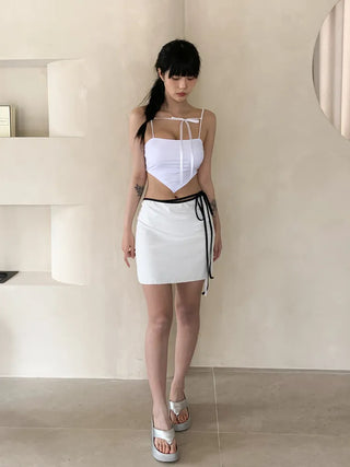 Contrast String Swimsuit Bikini Cover-up Wrap Skirt