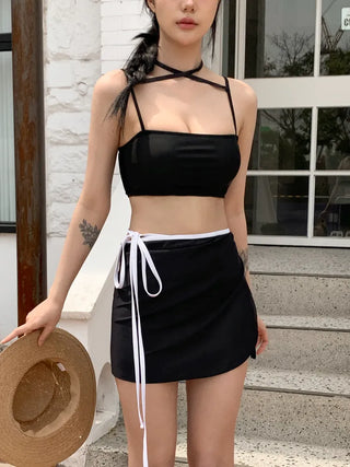 Contrast String Swimsuit Bikini Cover-up Wrap Skirt