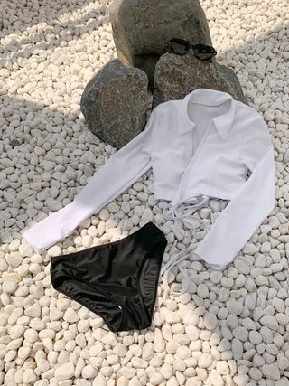 Tyley Mono Wrap Skirt Three-Piece Bikini Swimsuit