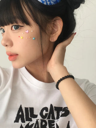 Face Beads Festival Glitter Heart Cubic Sticker