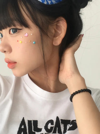 Face Beads Festival Glitter Heart Cubic Sticker
