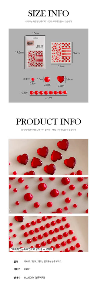 Face Beads Festival Glitter Heart Cubic Sticker