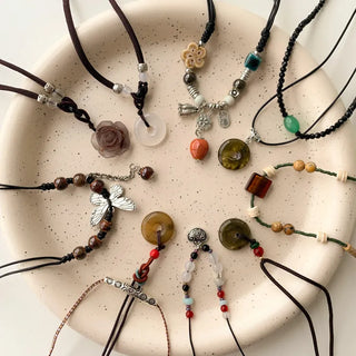 Amekaji Vintage Gemstone Knot Necklace Collection