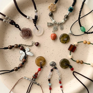 Amekaji Vintage Gemstone Knot Necklace Collection