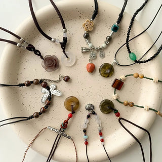 Amekaji Vintage Gemstone Knot Necklace Collection