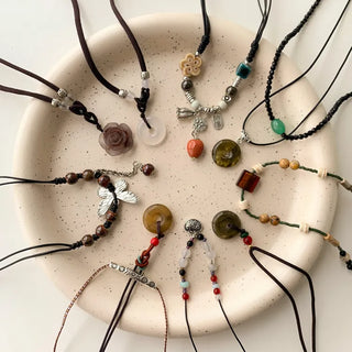 Amekaji Vintage Gemstone Knot Necklace Collection