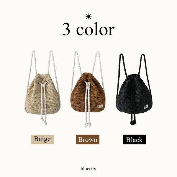 Patch Rattan Rope Drawstring Gym Bag Backpack