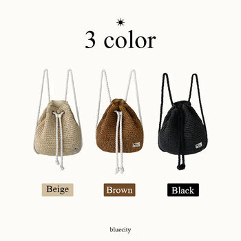 Patch Rattan Rope Drawstring Gym Bag Backpack
