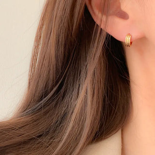 One-Touch All-Daily Mini Gold Silver Heart Cubic Bold Ring Earrings