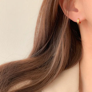 One-Touch All-Daily Mini Gold Silver Heart Cubic Bold Ring Earrings