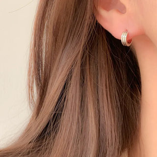 One-Touch All-Daily Mini Gold Silver Heart Cubic Bold Ring Earrings