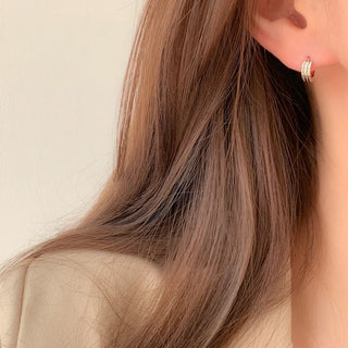 One-Touch All-Daily Mini Gold Silver Heart Cubic Bold Ring Earrings
