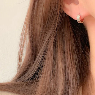 One-Touch All-Daily Mini Gold Silver Heart Cubic Bold Ring Earrings