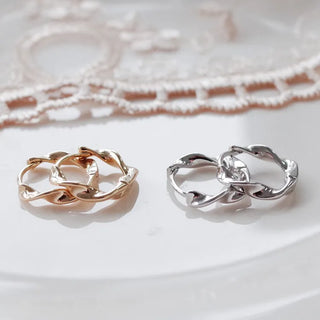 One-Touch All-Daily Mini Gold Silver Heart Cubic Bold Ring Earrings