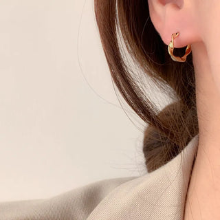 One-Touch All-Daily Mini Gold Silver Heart Cubic Bold Ring Earrings