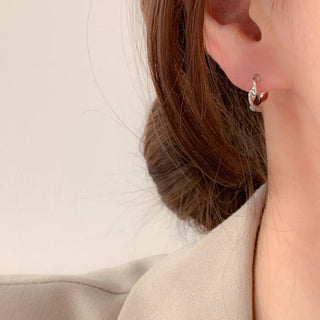 One-Touch All-Daily Mini Gold Silver Heart Cubic Bold Ring Earrings