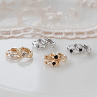 One-Touch All-Daily Mini Gold Silver Heart Cubic Bold Ring Earrings