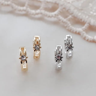 One-Touch All-Daily Mini Gold Silver Heart Cubic Bold Ring Earrings