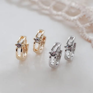 One-Touch All-Daily Mini Gold Silver Heart Cubic Bold Ring Earrings